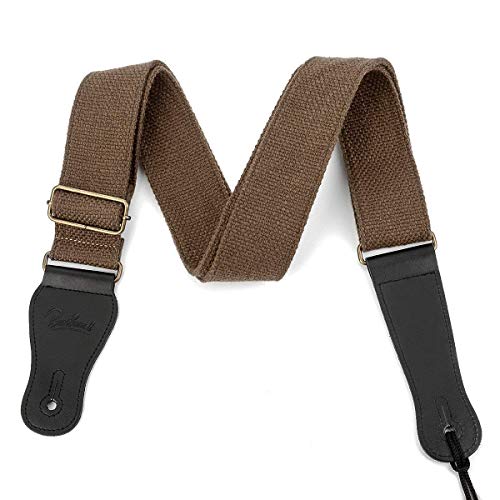 Guitar Strap 100% Soft Cotton Genuine Leather Ends with 2 Strap Locks & 1Button Headstock Adaptor