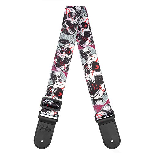 Skull Guitar Strap & Leather Ends Guitar Shoulder Strap for Bass, Electric, Acoustic Guitars