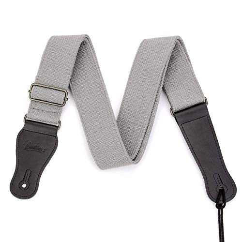 Guitar Strap 100% Soft Cotton Genuine Leather Ends with 2 Strap Locks & 1Button Headstock Adaptor