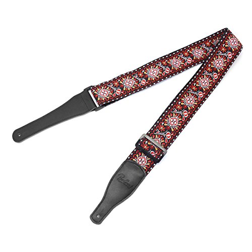Guitar Strap with Real Leather Ends for Acoustic & Electric Guitar and Bass- Jacquard Weave