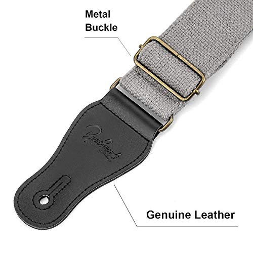 Guitar Strap 100% Soft Cotton Genuine Leather Ends with 2 Strap Locks & 1Button Headstock Adaptor