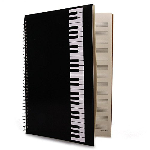 Rinastore Blank Sheet Music Composition Manuscript Staff Paper Art Piano-Keyboard-Music-Notebook Black 50 Pages 26x19cm (Black Piano)