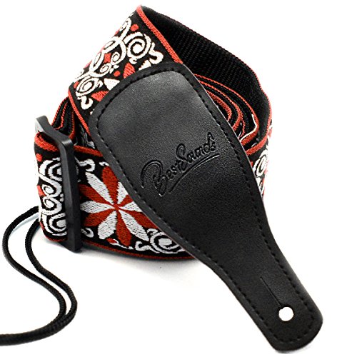 Guitar Strap Jacquard Hootenanny Style & Genuine Leather Ends- Adjustable Strap