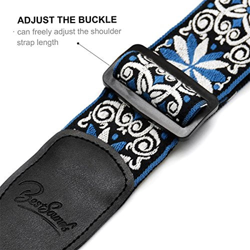 Guitar Strap Jacquard Hootenanny Style & Genuine Leather Ends- Adjustable Strap
