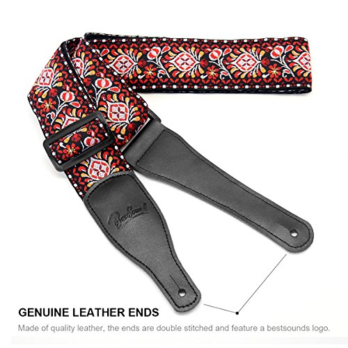 Guitar Strap with Real Leather Ends for Acoustic & Electric Guitar and Bass- Jacquard Weave