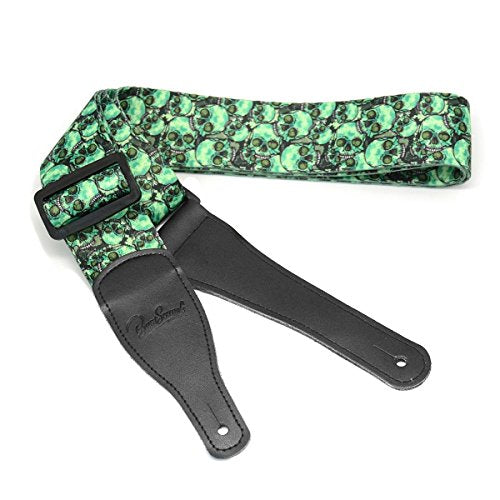 Guitar Strap Skull Design - Green Nylon Strap for Bass Electric & Acoustic Guitars