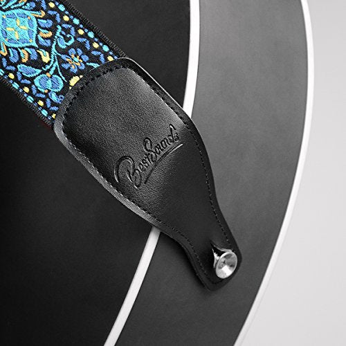 Guitar Strap Jacquard Hootenanny Style & Genuine Leather Ends- Adjustable Strap
