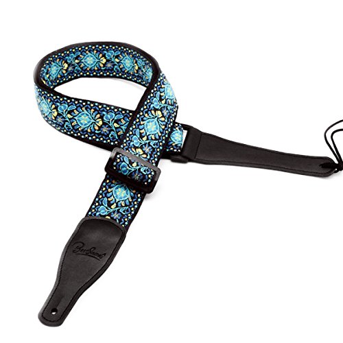 Guitar Strap Jacquard Hootenanny Style & Genuine Leather Ends- Adjustable Strap