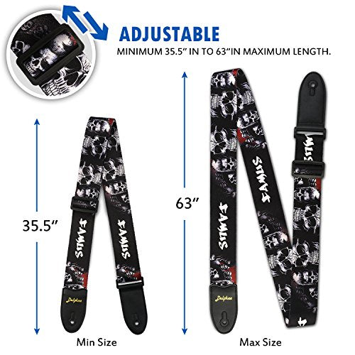 Guitar Strap Skull Design - Adjustable Soft Polyester For Bass, Electric & Acoustic Guitar