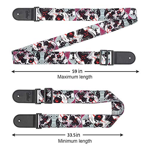 Skull Guitar Strap & Leather Ends Guitar Shoulder Strap for Bass, Electric, Acoustic Guitars