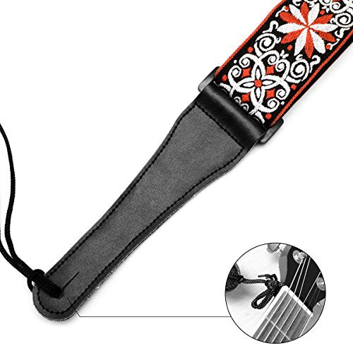 Guitar Strap Jacquard Hootenanny Style & Genuine Leather Ends- Adjustable Strap