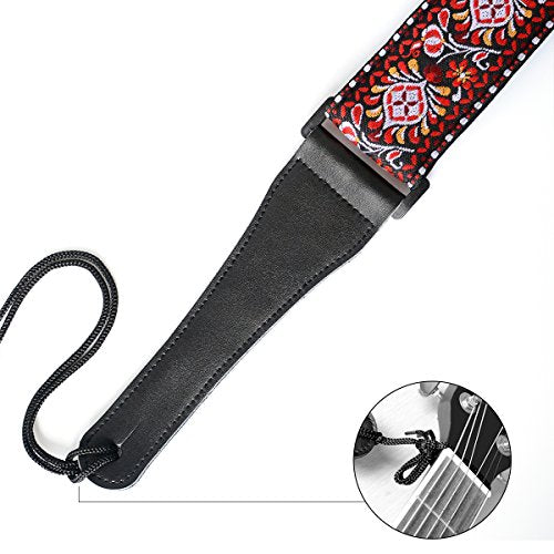 Guitar Strap with Real Leather Ends for Acoustic & Electric Guitar and Bass- Jacquard Weave