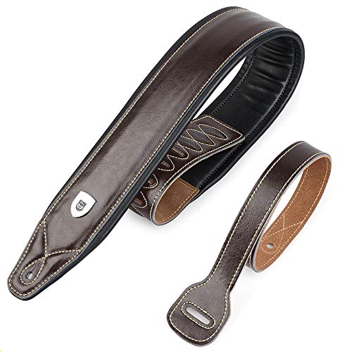 Guitar Strap Leather 3 Inch Wide Full Grain Padded Soft Leather Strap (Brown)