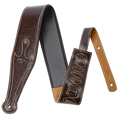 Leather Guitar Strap, 3.15’’ Genuine Leather Guitar Strap with Suede Leather Lined (Brown)