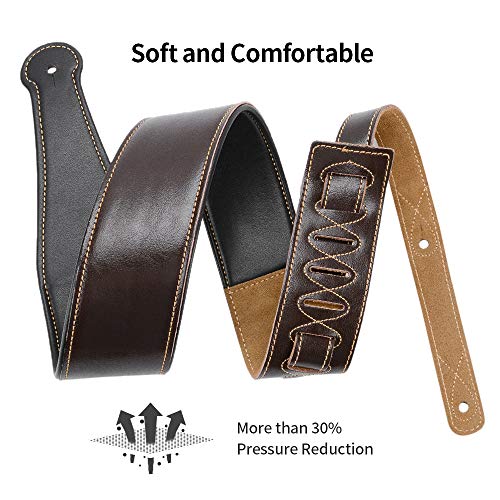 Leather Guitar Strap, 3.15’’ Genuine Leather Guitar Strap with Suede Leather Lined (Brown)