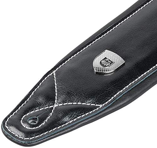 Guitar Strap Leather 3 Inch Wide Full Grain Padded Soft Leather Strap (Black)