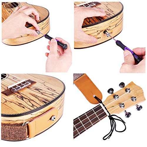 Ukulele Strap Soft Cotton Linen & Genuine Leather Ukulele Shoulder Strap