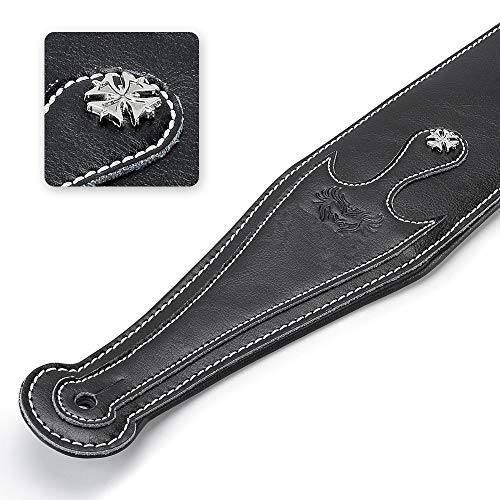 Leather Guitar Strap, 3.15’’ Genuine Leather Guitar Strap with Suede Leather Lined (Black)