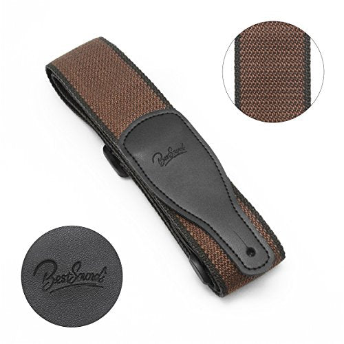 Guitar Strap 100% Cotton & Genuine Leather Ends Strap with Lock and Button Headstock Adaptor