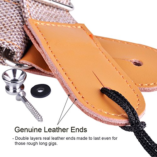 Ukulele Strap Soft Cotton Linen & Genuine Leather for Ukulele Banjo Mandolin