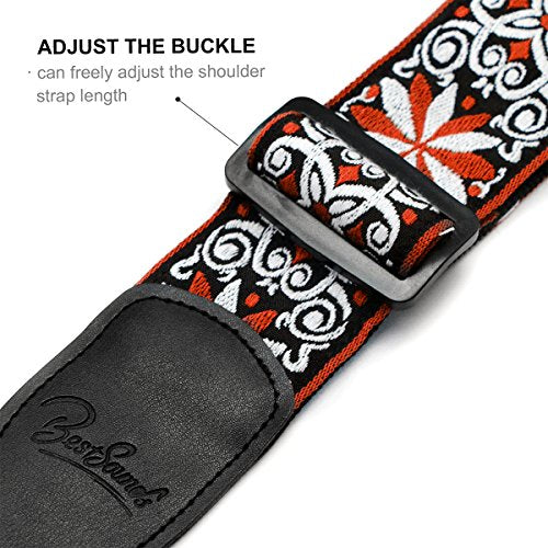 Guitar Strap Jacquard Hootenanny Style & Genuine Leather Ends- Adjustable Strap