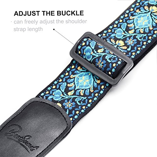 Guitar Strap Jacquard Hootenanny Style & Genuine Leather Ends- Adjustable Strap