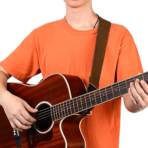 Guitar Strap 100% Soft Cotton Genuine Leather Ends with 2 Strap Locks & 1Button Headstock Adaptor
