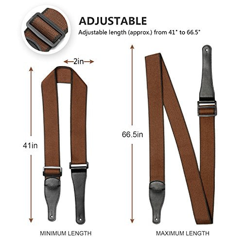 Guitar Strap 100% Cotton & Genuine Leather Ends Strap with Lock and Button Headstock Adaptor