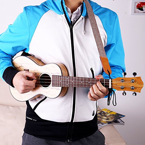 Ukulele Strap Soft Cotton Linen & Genuine Leather for Ukulele Banjo Mandolin