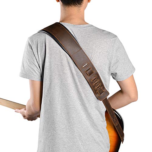 Guitar Strap Leather 3 Inch Wide Full Grain Padded Soft Leather Strap for Acoustic, Electric and Bass Guitars (Whiskey Brown)