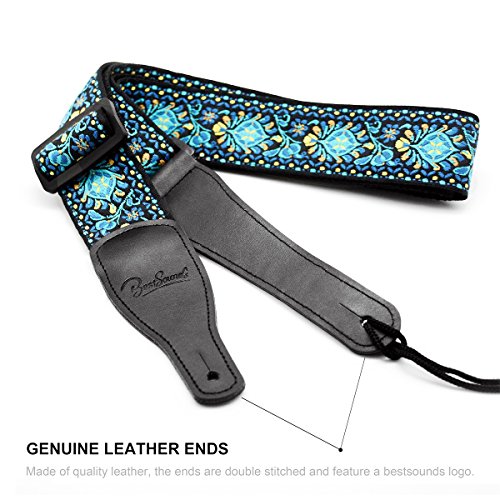 Guitar Strap Jacquard Hootenanny Style & Genuine Leather Ends- Adjustable Strap