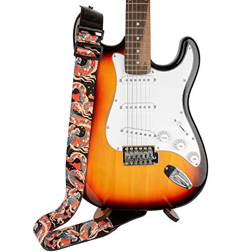 Guitar Strap, Unique"Azure Dragon"Includes Strap Button & 2 Strap Locks