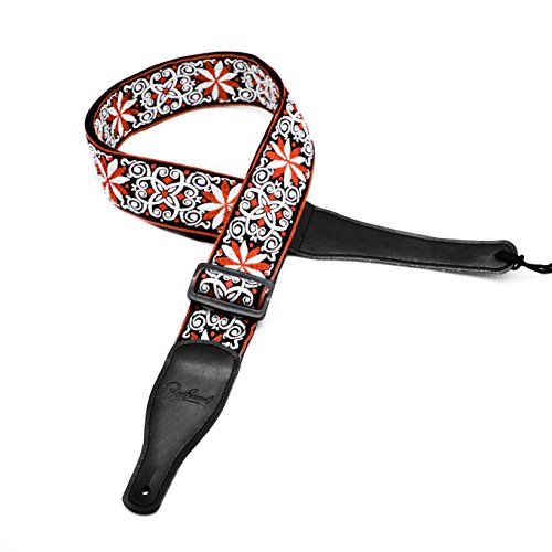 Guitar Strap Jacquard Hootenanny Style & Genuine Leather Ends- Adjustable Strap