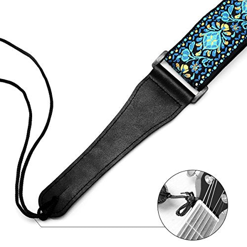 Guitar Strap Jacquard Hootenanny Style & Genuine Leather Ends- Adjustable Strap