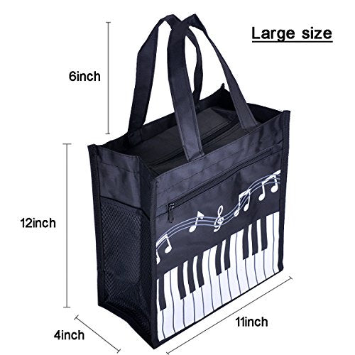 Piano Keys Music Waterproof Oxford Cloth Handbag Shoulder Tote Shopping Bag Gift (Black-Large-1)