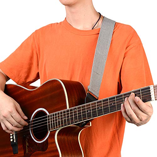 Guitar Strap 100% Soft Cotton Genuine Leather Ends with 2 Strap Locks & 1Button Headstock Adaptor