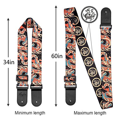Guitar Strap, Unique"Azure Dragon"Includes Strap Button & 2 Strap Locks