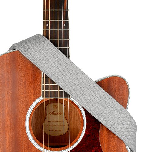 Guitar Strap 100% Soft Cotton Genuine Leather Ends with 2 Strap Locks & 1Button Headstock Adaptor