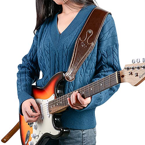 Leather Guitar Strap, 3.15’’ Genuine Leather Guitar Strap with Suede Leather Lined (Brown)