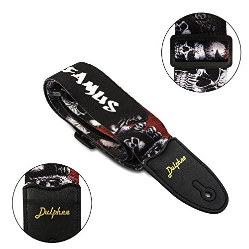 Guitar Strap Skull Design - Adjustable Soft Polyester For Bass, Electric & Acoustic Guitar