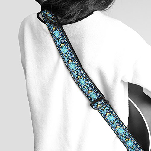 Guitar Strap Jacquard Hootenanny Style & Genuine Leather Ends- Adjustable Strap
