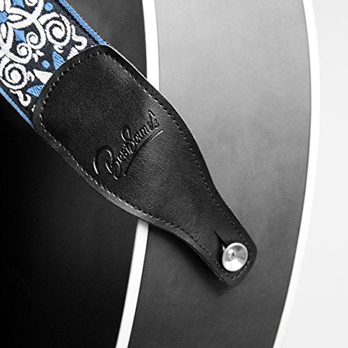 Guitar Strap Jacquard Hootenanny Style & Genuine Leather Ends- Adjustable Strap