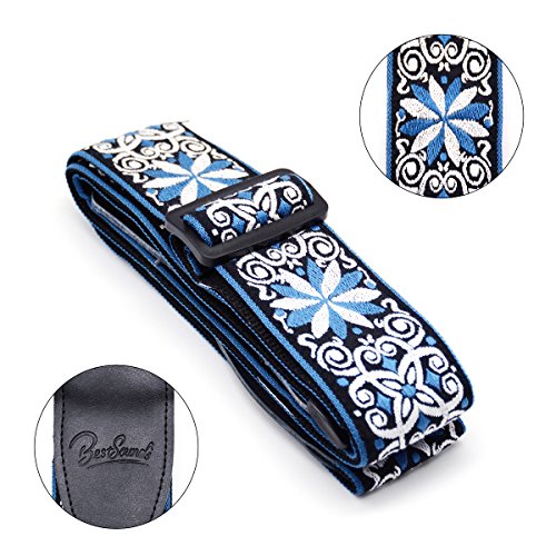 Guitar Strap Jacquard Hootenanny Style & Genuine Leather Ends- Adjustable Strap