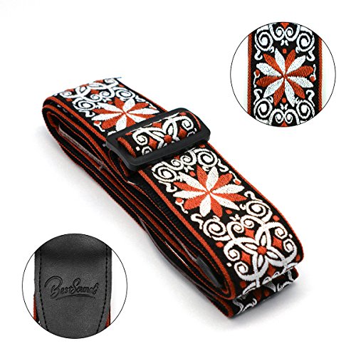 Guitar Strap Jacquard Hootenanny Style & Genuine Leather Ends- Adjustable Strap