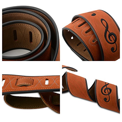 Brown Genuine Leather Guitar Strap Adjusteable Soft Suede Shoulder Starp