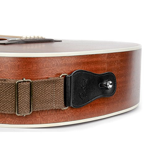 Guitar Strap 100% Soft Cotton Genuine Leather Ends with 2 Strap Locks & 1Button Headstock Adaptor