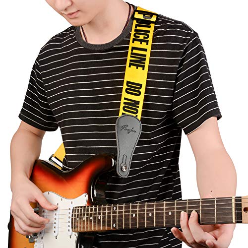 Guitar Strap Yellow"POLICE LINE" Includes Strap Button & 2 Strap Lock