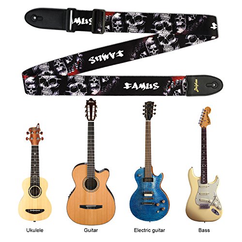 Guitar Strap Skull Design - Adjustable Soft Polyester For Bass, Electric & Acoustic Guitar