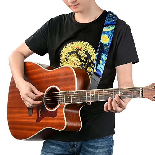 Van Gogh "Starry Night" Guitar Strap Includes Strap Button & 2 Strap Locks