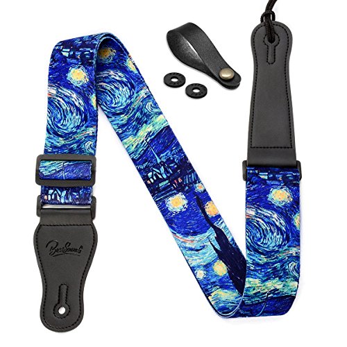 Van Gogh "Starry Night" Guitar Strap Includes Strap Button & 2 Strap Locks